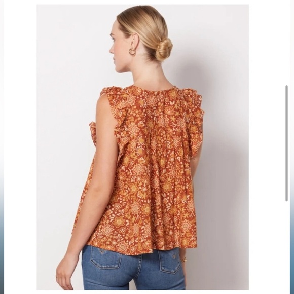 SUNDRY Floral Boho Top with Flutter Sleeve and tie front closure Size 0 - Picture 7 of 12